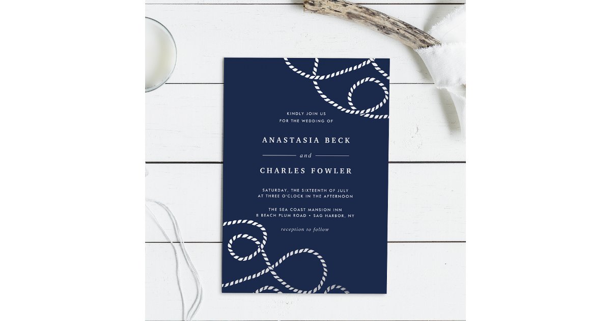 Invitation Cards Using Ropes Seaworthy | Nautical Rope Wedding Foil Invitation | Zazzle