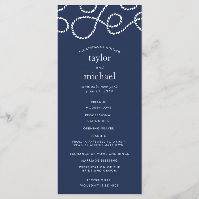 Seaworthy Wedding Ceremony Program | Navy (Front)