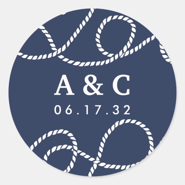 Seaworthy Wedding Monogram Stickers | Navy (Front)