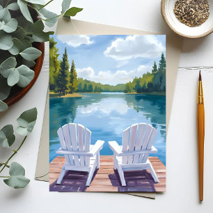 Sebago Lake Maine Adirondack Chair Painting Postcard