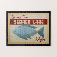 Sebago Lake Maine Fish Vintage Travel