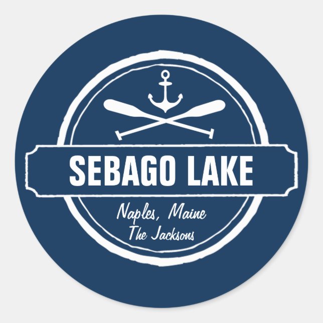 Sebago Lake Maine Personalized Town and Name Classic Round Sticker (Front)