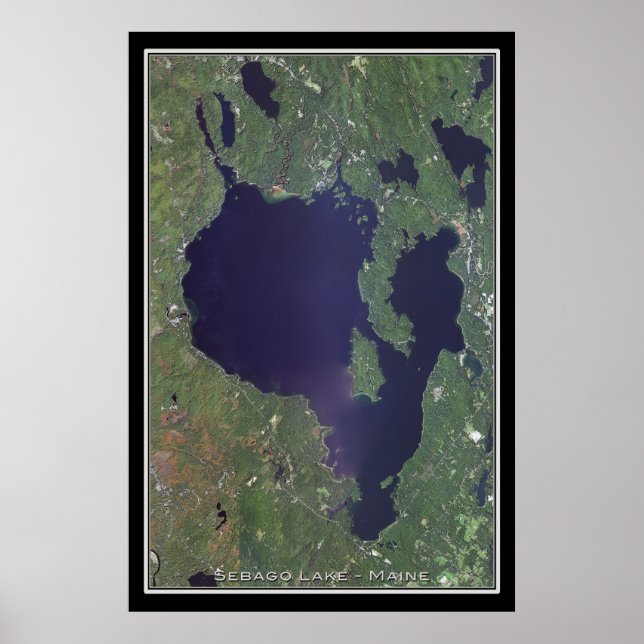 Sebago Lake Maine Satellite Poster Map (Front)