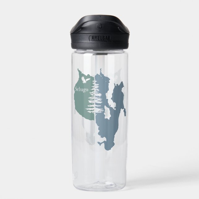 Sebago Lake Map Design Water Bottle (Back)