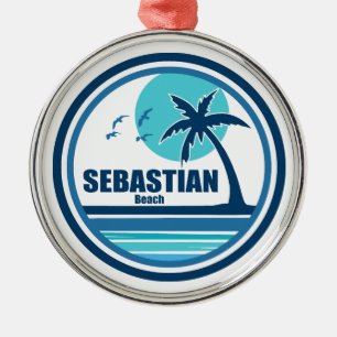 Sebastian Beach Fort Lauderdale Palm Tree Birds Metal Ornament