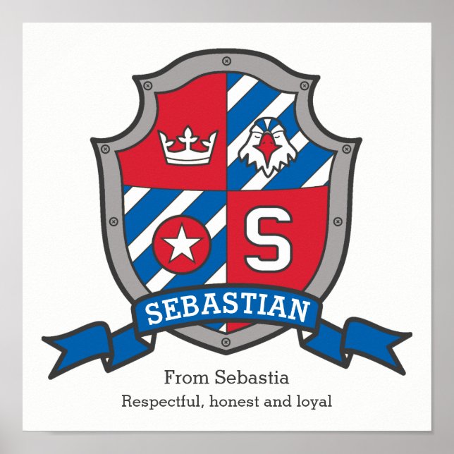 Sebastian boys name meaning heraldry shield poster (Front)