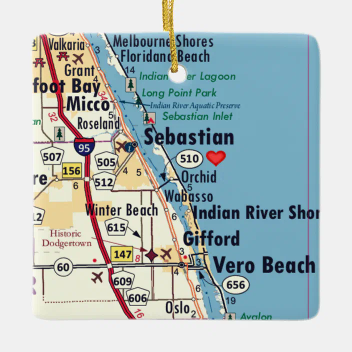 Sebastian Beach Florida Map Sebastian Florida Map Ceramic Ornament | Zazzle.com