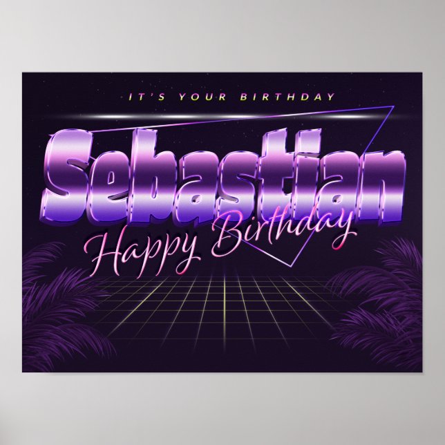 Sebastian Name First name retro Poster Birthday (Front)