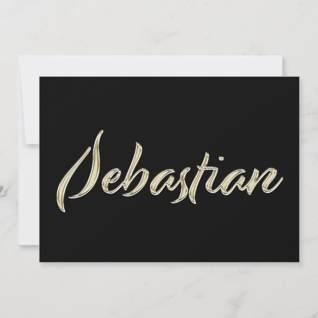 Sebastian Name white gold Handwriting Card (Front)