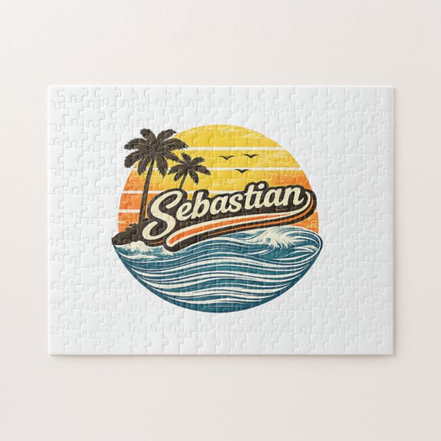 Sebastian Retro Sunset Name Design Jigsaw Puzzle (Horizontal)