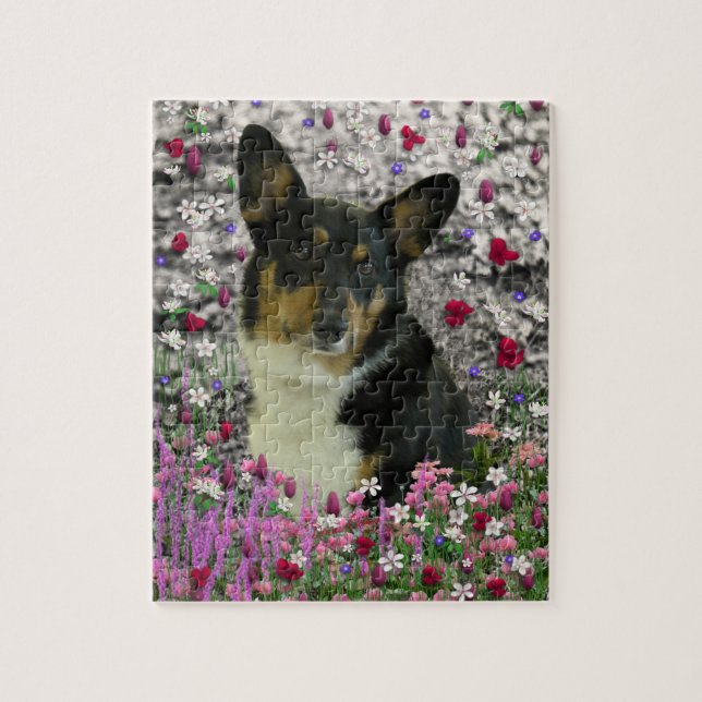 Sebastian the Welsh Corgi in Flowers Jigsaw Puzzle (Vertical)