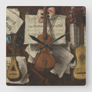 Sebastiano Lazzari Trompe - Violin and Music Notes Square Wall Clock
