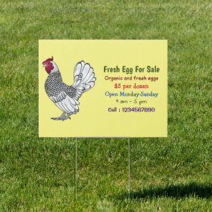 Sebright chicken cartoon fresh egg sign for sale