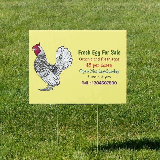 Sebright chicken cartoon fresh egg sign for sale (Insitu)