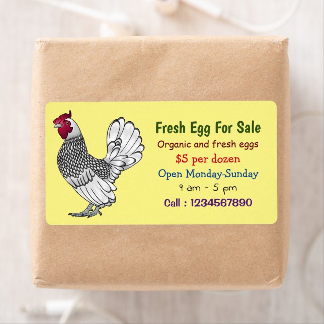 Sebright chicken cartoon fresh egg sign for sale label (Insitu)
