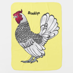 Sebright chicken cartoon illustration baby blanket