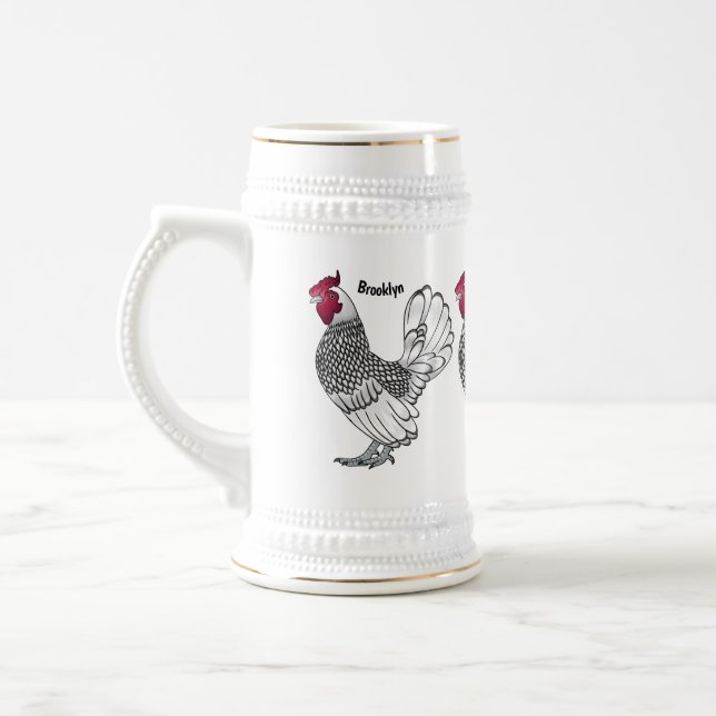 Sebright chicken cartoon illustration beer stein (Left)