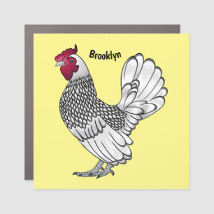 Sebright chicken cartoon illustration car magnet
