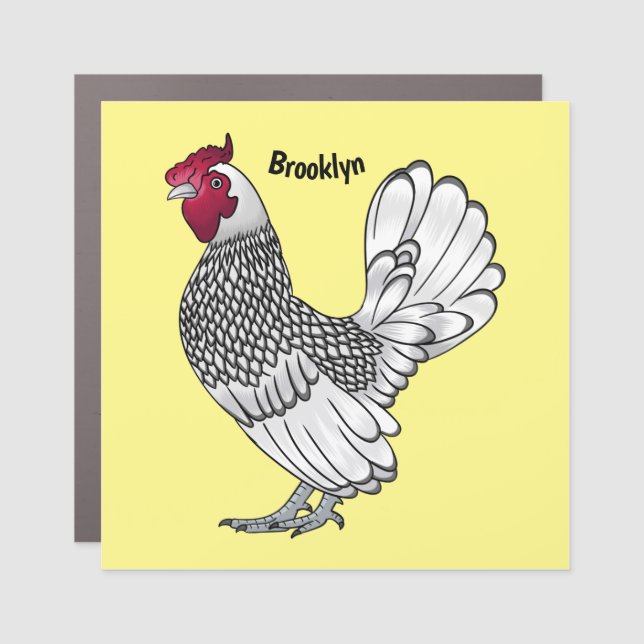 Sebright chicken cartoon illustration car magnet (Front)