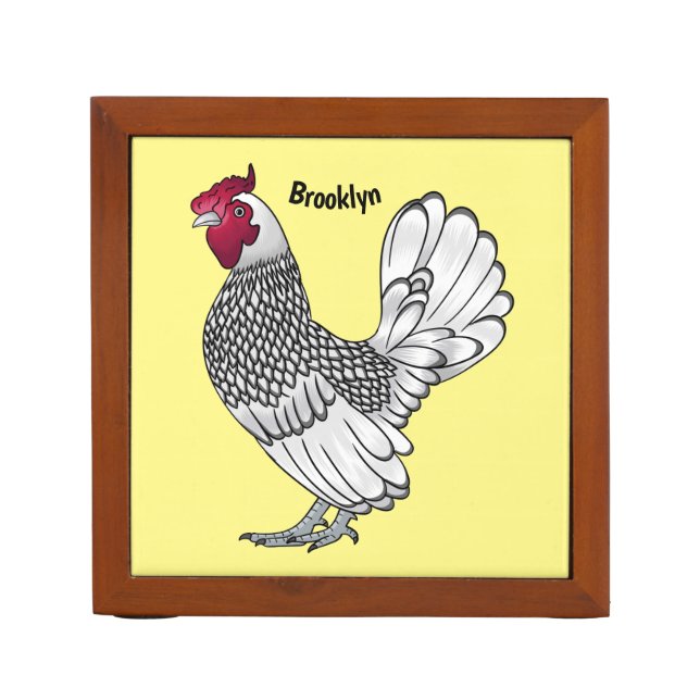 Sebright chicken cartoon illustration desk organizer (Front)