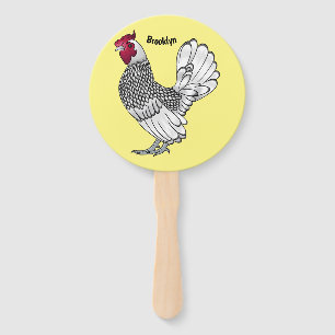 Sebright chicken cartoon illustration hand fan