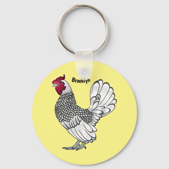 Sebright chicken cartoon illustration keychain (Front)