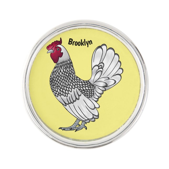Sebright chicken cartoon illustration  lapel pin (Front)
