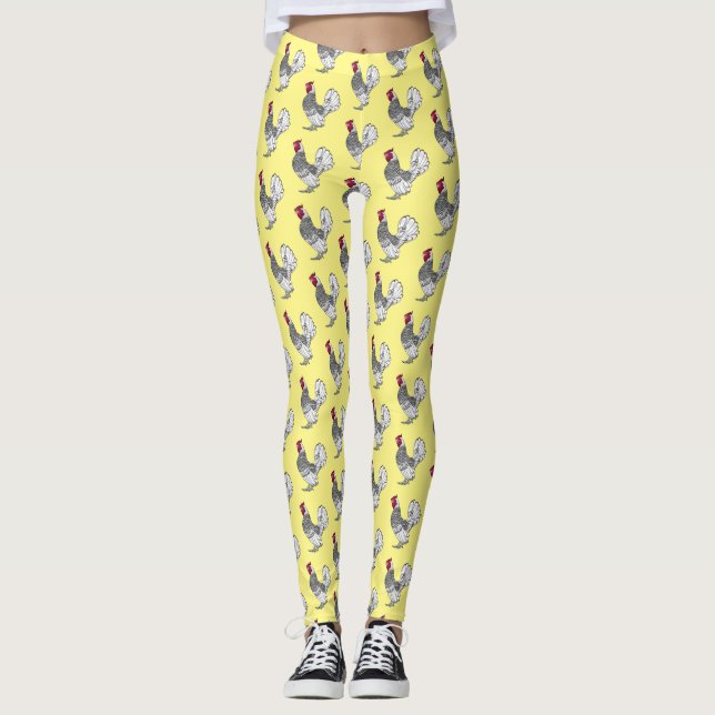 Sebright chicken cartoon illustration leggings (Front)