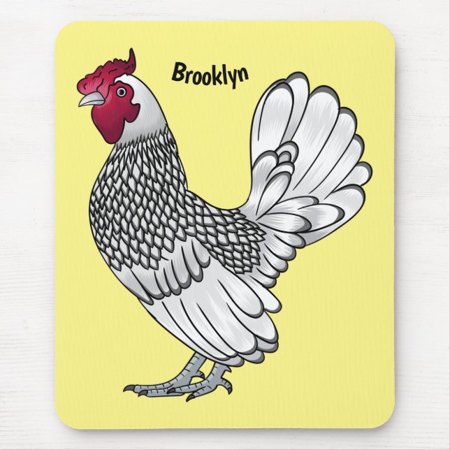 Sebright chicken cartoon illustration mouse pad (Front)