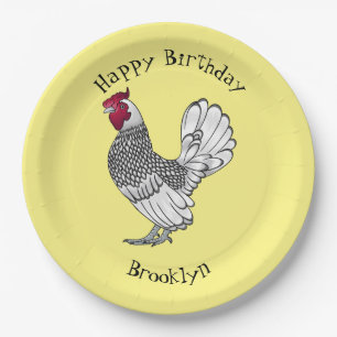 Sebright chicken cartoon illustration paper plates