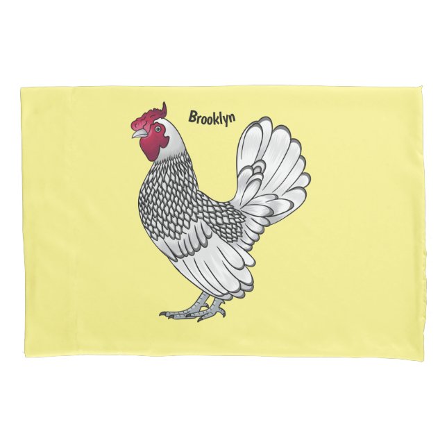 Sebright chicken cartoon illustration pillow case (Front)