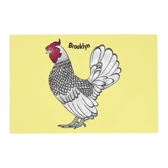 Sebright chicken cartoon illustration placemat (Front)