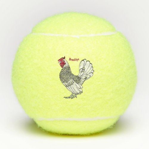 Sebright chicken cartoon illustration tennis balls