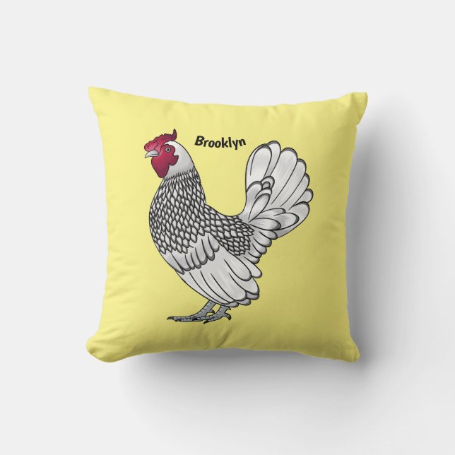Sebright chicken cartoon illustration throw pillow (Front)