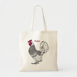Sebright chicken cartoon illustration  tote bag