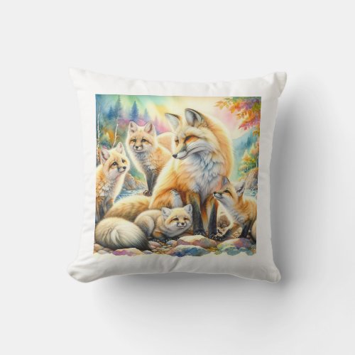 Sechura Foxes in Harmony 060624AREF127 _ Watercolo Throw Pillow