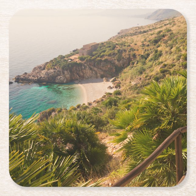 Secluded beach in Lo Zingaro, Sicily Square Paper Coaster (Front)