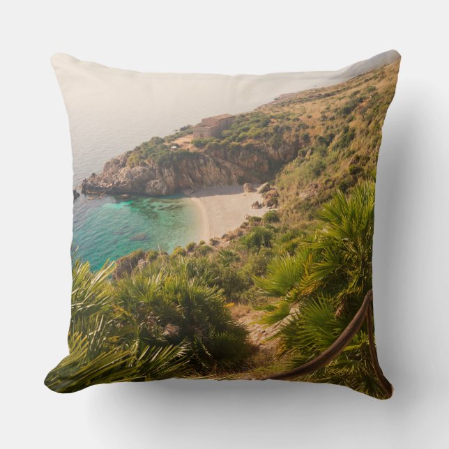 Secluded beach in Lo Zingaro, Sicily Throw Pillow (Front)