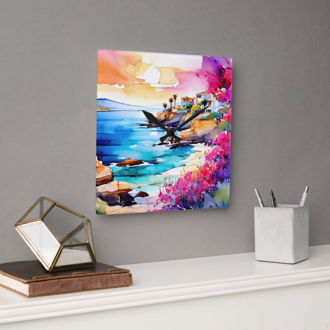 "Secluded Beach"  Square Wall Clock (Office)