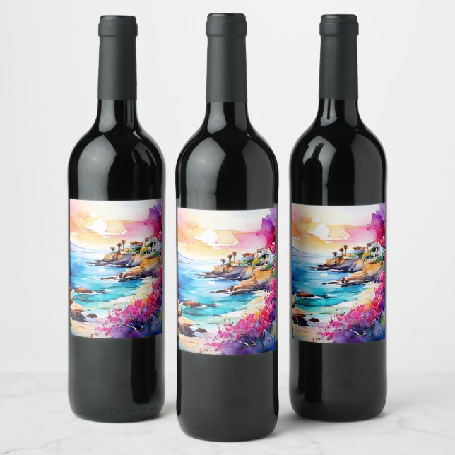 "Secluded Beach"  Wine Label (Bottles)