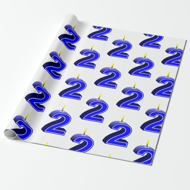 Second 2nd Birthday 2 Candle Blue Wrapping Paper (Unrolled)