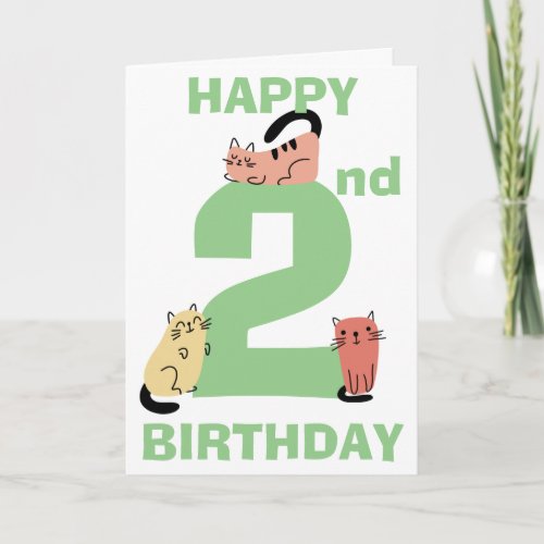 Second 2nd Birthday Doodle Cats Custom Message Card