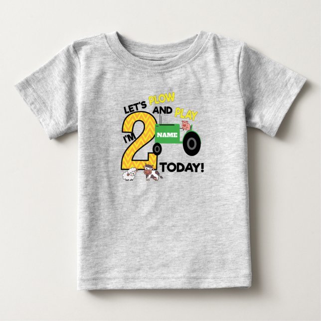 Second 2nd birthday - farm themed tractor party baby T-Shirt (Front)