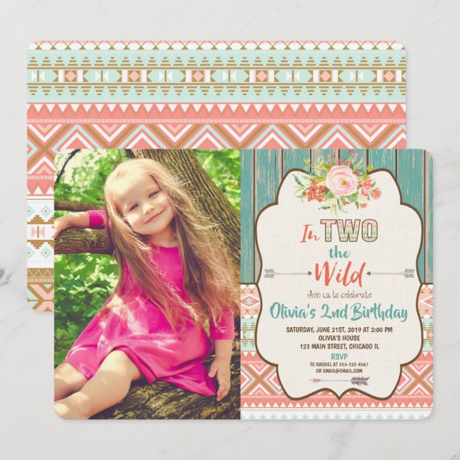 Second 2nd birthday invitations girl two wild (Front/Back)