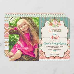 Second 2nd birthday invitations girl two wild