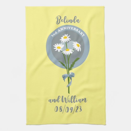 Second 2nd Wedding Anniversary Bunch of Daisies Kitchen Towel