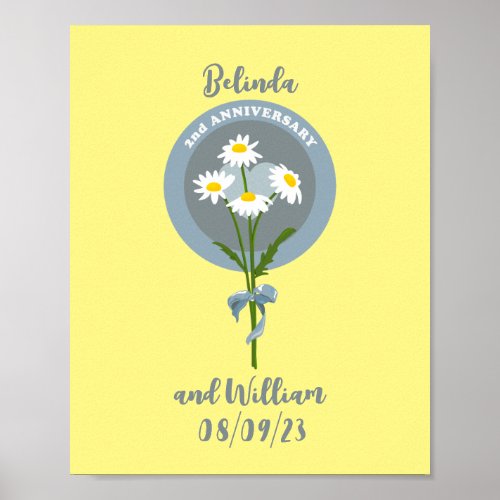 Second 2nd Wedding Anniversary Bunch of Daisies Poster