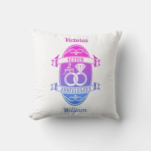 Second 2nd wedding anniversary traditional cotton throw pillow
