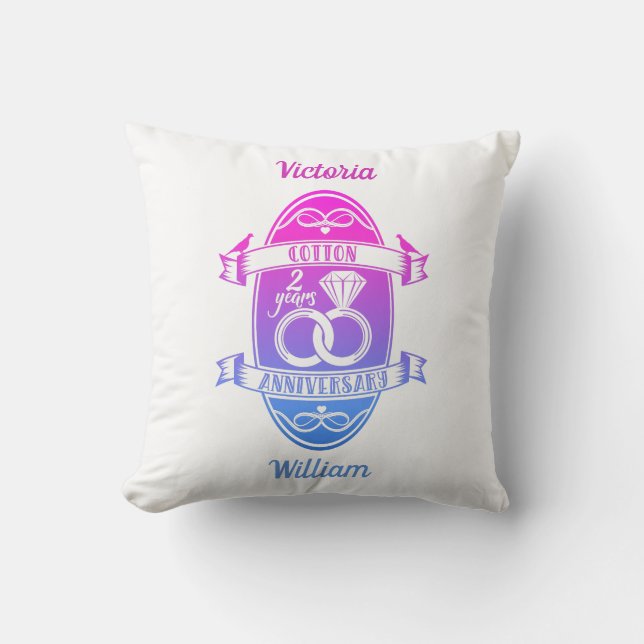 Second 2nd wedding anniversary traditional cotton throw pillow (Front)