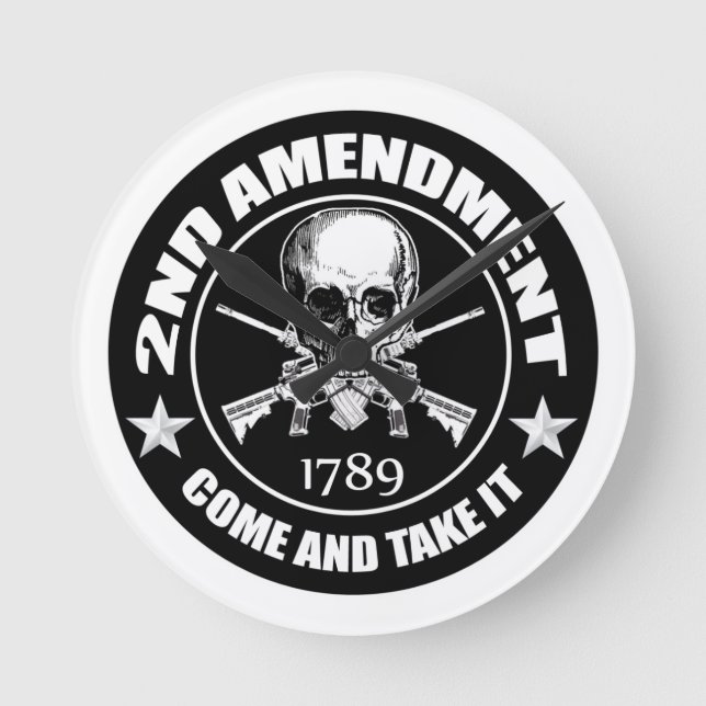 Second Amendment Come and Take It Skull and AR's Round Clock (Front)